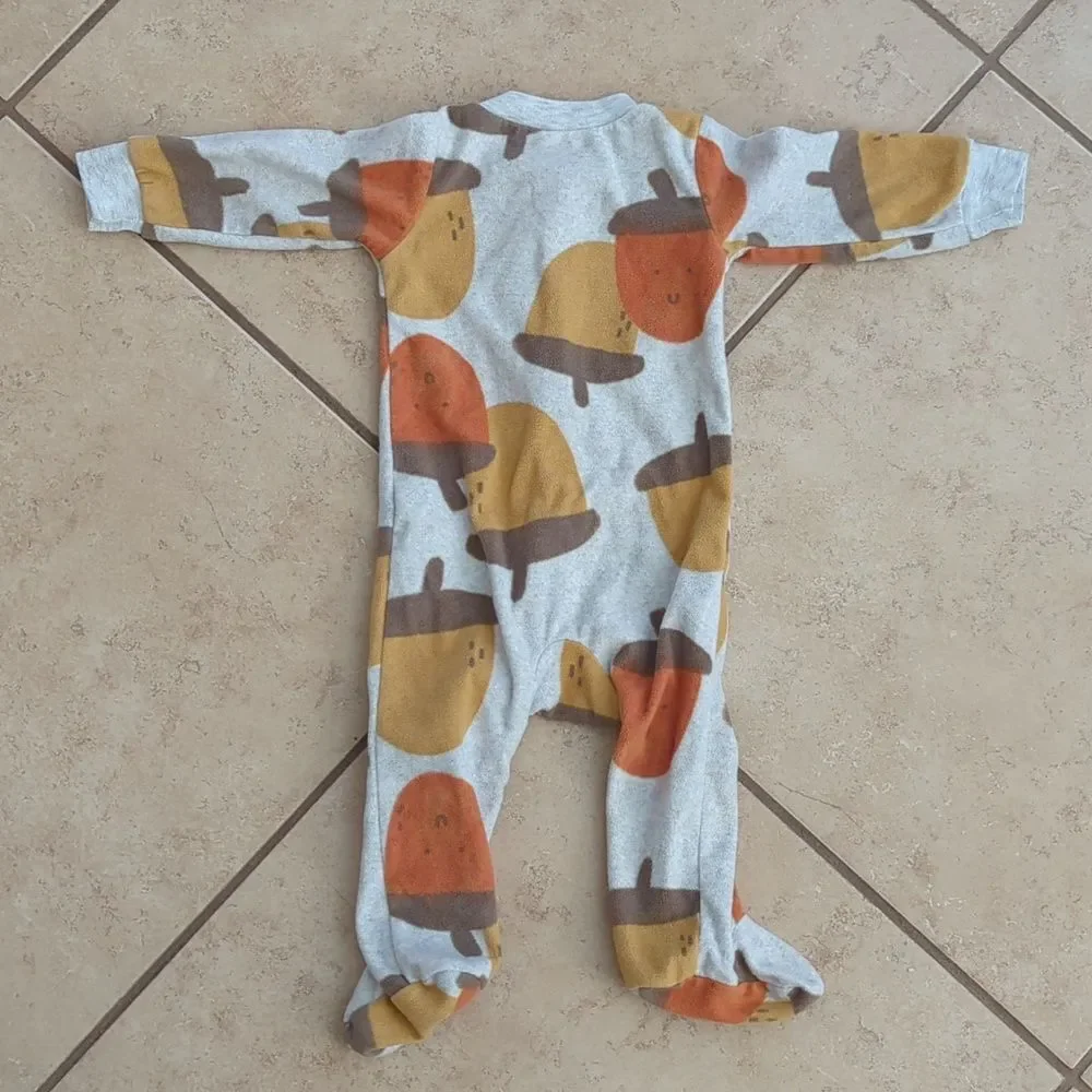 Carter's Fleece Zip-Up Footie Sleep Pajamas Acorn Stripes - 9 months